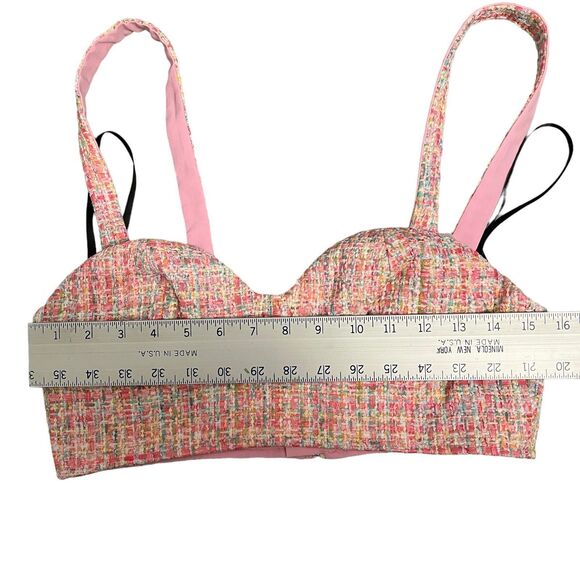 Assignment Crop Top WMNS M Pink Tweed Bralette Maribel Preppy Barbie Sweetheart - Picture 3 of 11